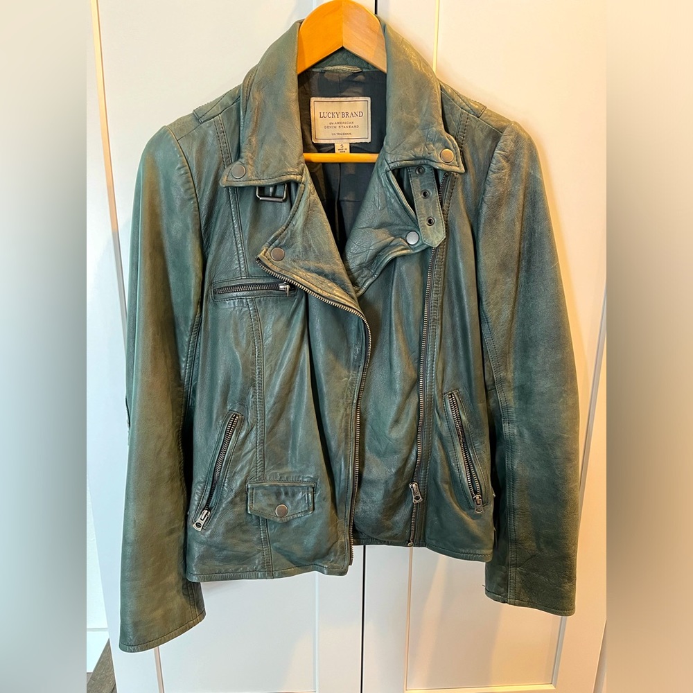 Lucky brand genuine leather jacket, teal